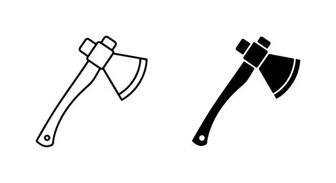 Hand Axe Icons, Wood Chopping Tools, Black and White Vector Graphics for Outdoor and Survival Themes