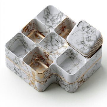 Elegant marble-inspired desktop organizer designed for 3D printing with multiple compartments and luxurious styling.