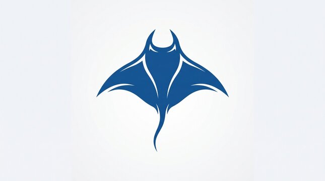 *Minimalist blue manta ray logo. Smooth wings spread wide with sleek tail. Clean, modern, and graceful ocean design.*