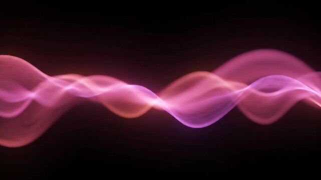 Abstract Digital Sound Wave Visualization. Glowing Pink and Purple Frequency Lines Moving Dynamically on a Dark Background, Representing Data, Technology, or Audio Spectrum.