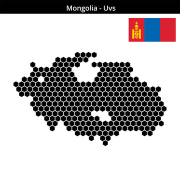 Map of Mongolia region Uvs in medium hexagonal dots