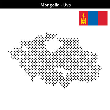 Map of Mongolia region Uvs in medium sized cross shaped dots