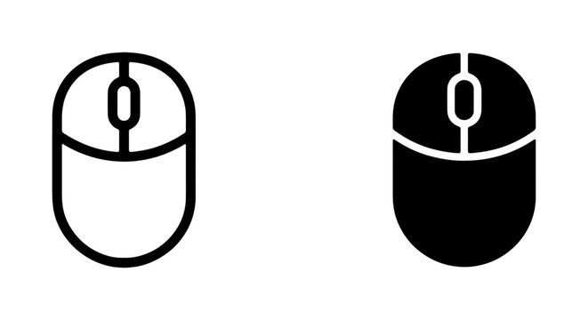 Computer Mouse Icons, Digital Input Device Symbols, Black and White Vector Graphics