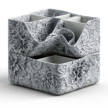 Floral lace desktop organizer combining elegant decorative textures with practical storage.