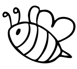 Hand drawn bee outline for kid colouring book, animal, insect, spring, summer, picnic, park, home yard, stickers, tattoo, blossom, blooming, cute patch, fabric print, brooch, nature, garden, flower	