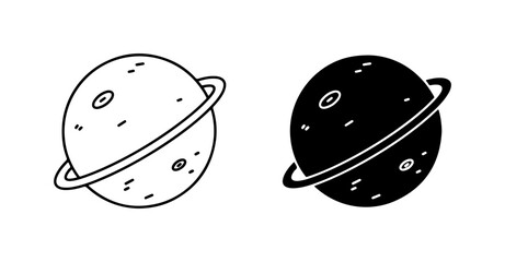 Planet Icons, Saturn Ring Space Objects, Cosmic Celestial Body Graphics, Simple Vector Art © DesignHost