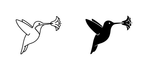 Hummingbird Vector Icons: Delicate Bird Silhouette & Outline, Nectar Flower Collection © DesignHost