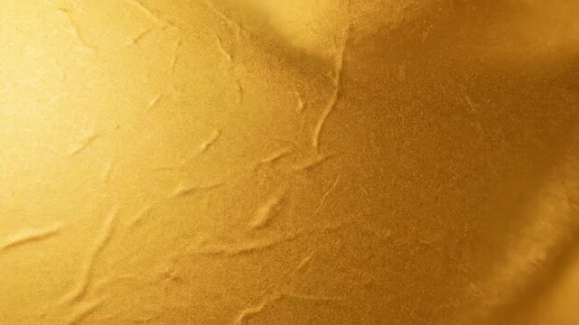 Luxurious golden bronze shimmering fabric texture with deep folds and wrinkles, creating an elegant abstract background or backdrop for festive design and high-end fashion.