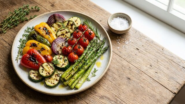 Rustic Charred Grilled Vegetables Platter with Fresh Herbs