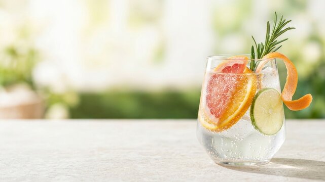 Sparkling Citrus Mocktail Grapefruit Orange and Rosemary Garnished