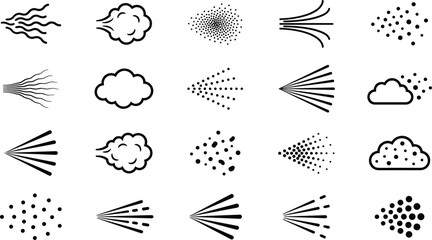 Steam spray water particle icon vector set with smoke clouds dust and mist splash effects for design © MstHusna