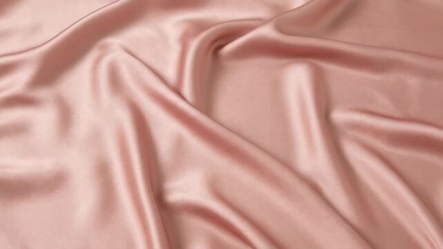 Soft folds of luxurious blush pink satin fabric texture background. Smooth, draped textile material texture for fashion or interior design concepts.
