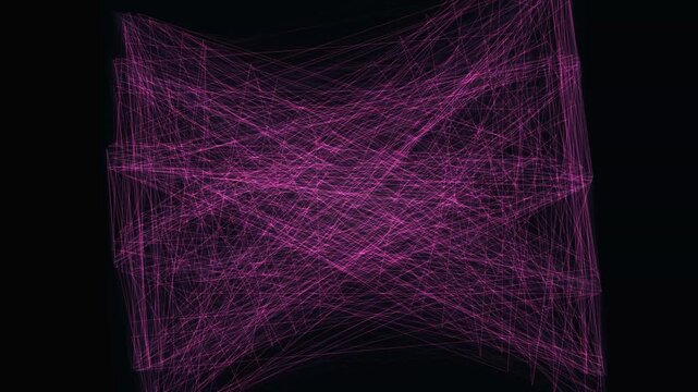 Glowing purple and magenta geometric line patterns forming complex shifting spheres on a dark space environment