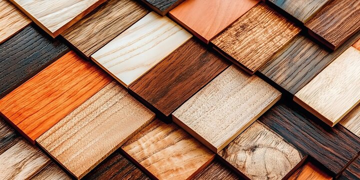 Assortment of wood samples showcasing different textures and colors.