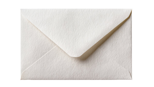 Isolated textured white paper envelope for sending letters and documents, sealed for postal delivery.