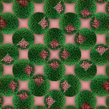 Abstract 3D background of turquoise and pink spheres forming dynamic flow
