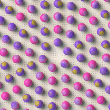 Pop Art 3D Background with Grid of Magenta Spheres and Colored Rings