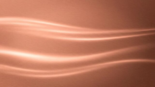 Abstract Brushed Copper Metal Texture Background. Premium metallic surface with subtle horizontal grain and glowing light waves, ideal for modern design templates and architectural backdrops.