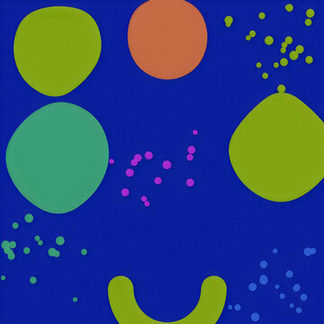 Abstract colorful shapes and dots pattern on a deep blue background