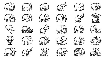 Elephant icon set diverse poses and illustrations for design projects © MdArif