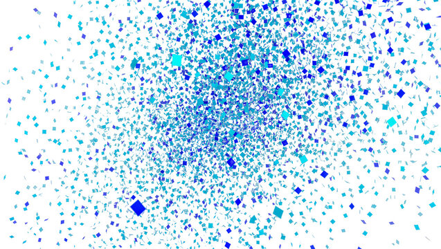 Isolated vibrant blue and light blue square and diamond confetti burst for festive celebration texture