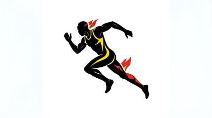 Obraz premium Dynamic superhero mid-air leap with fiery energy burst. Powerful male action figure flying in stylized motion pose for comic or game design.
