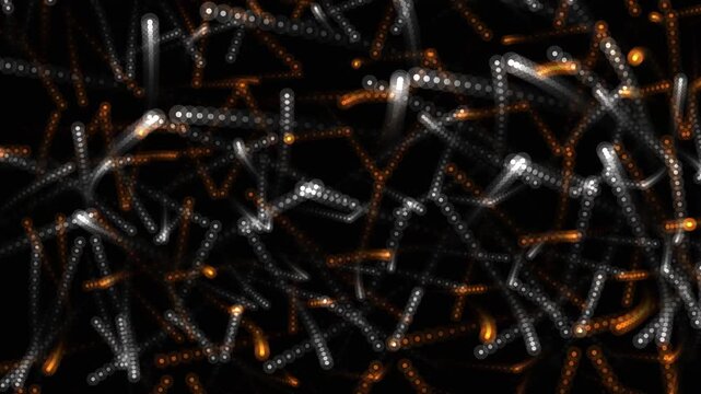 Golden and silver particles drift through space creating glowing kinetic energy trails in dark atmosphere