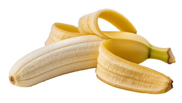 Isolated fresh ripe yellow banana partially peeled, revealing its sweet and nutritious fruit