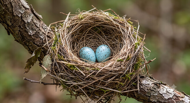 Bird Nest with Blue Robin Eggs