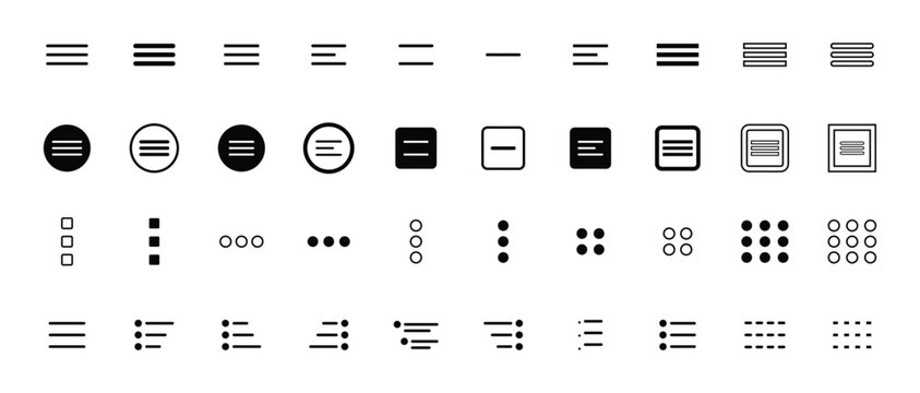 Set of hamburger web and mobile app menu icons, vector buttons for website UI navigation. user interface design elements. vector illustration