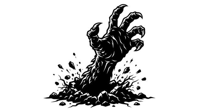 Scary zombie hand coming out of the ground