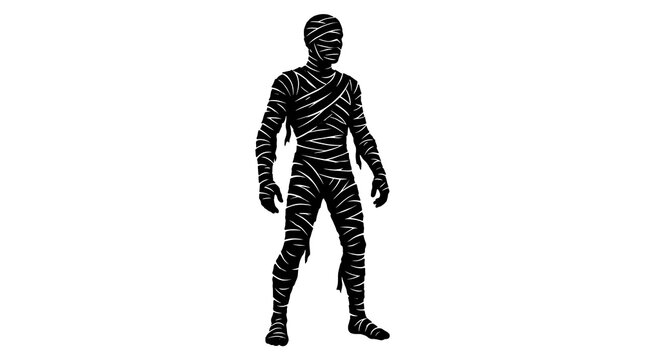 Black silhouette of a standing mummy wrapped in bandages