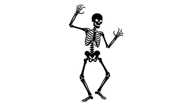 Scary black skeleton dancing in a funny pose
