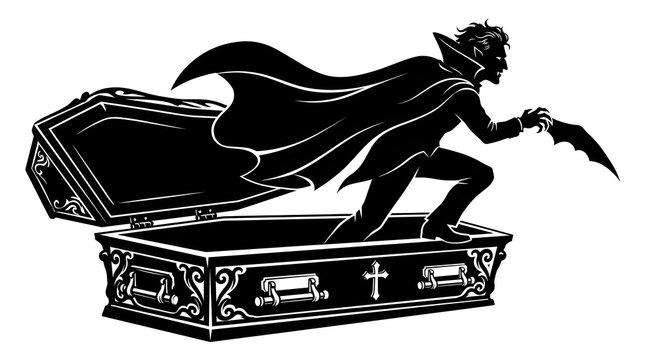 Vampire rising from a wooden coffin silhouette