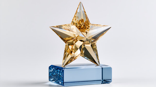 A beautiful golden crystal star award trophy isolated on white background