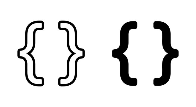 Curly Braces Icons, Outline and Filled, Programming and Syntax Symbols, Text Formatting Elements
