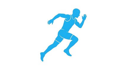 Fototapeta premium 3D male runner sprinting in motion. Dynamic blue athlete model for fitness, sports, and speed concepts.