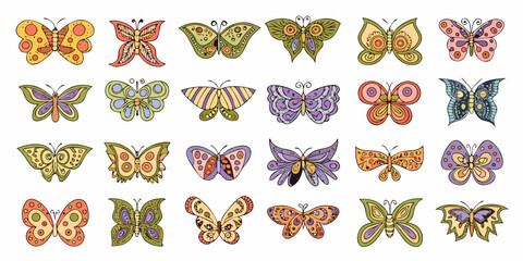 Hand Drawn Butterflies Collection Colorful Vector Illustration On White Background © Rupa