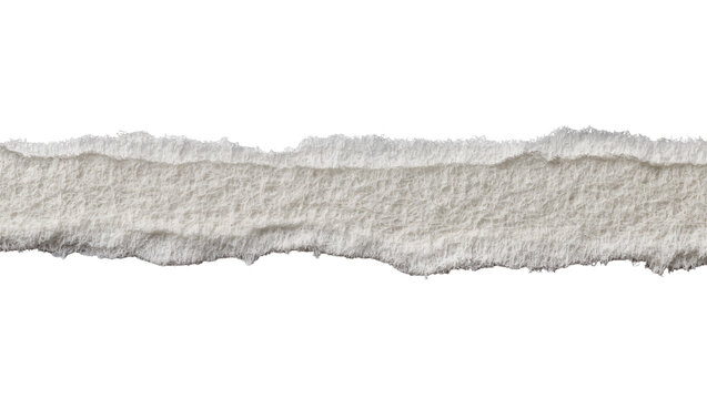 Isolated textured strip of ripped fabric with fuzzy torn edge, horizontal decorative element