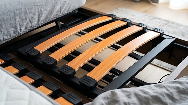 Close Up Wooden Slatted Bed Base with Adjustable Support Frame