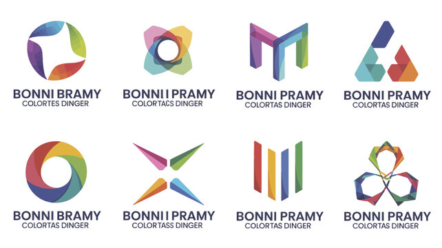 Eight colorful abstract business with text Bonni Bramy Colortas Dinger circular geometric