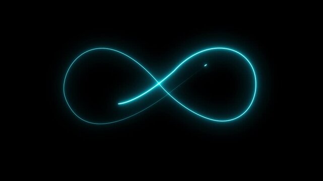 Neon cyan Infinity Sign Light Trail Asset, Premium Tech Linear Concept for Endless Loop, Big Data Processing Flow, Quantum Computing, Animation...