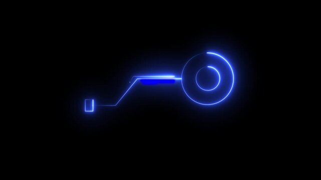 Blue futuristic HUD callout with circular elements. Digital text space design. Still graphic for technology interface and app information. black background..