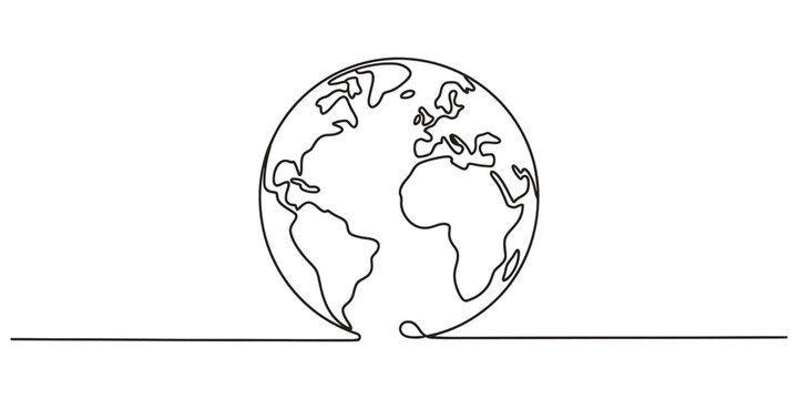 Continuous single line drawing of the planet earth globe