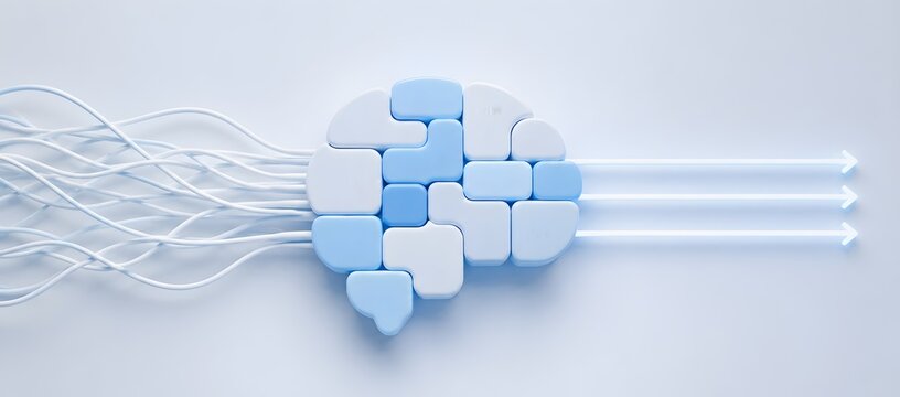 3D Abstract Brain Concept with Tangled Wires Processing into Organized Straight Arrows