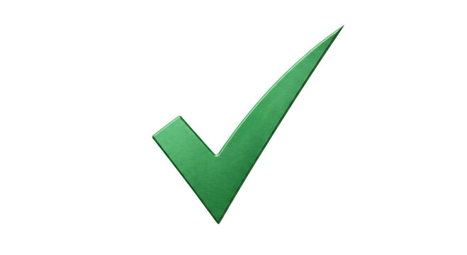 Green check mark symbol signifying approval and success on a clean white background