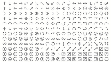 Fototapeta premium Minimalist line arrow icons for navigation and direction signs.