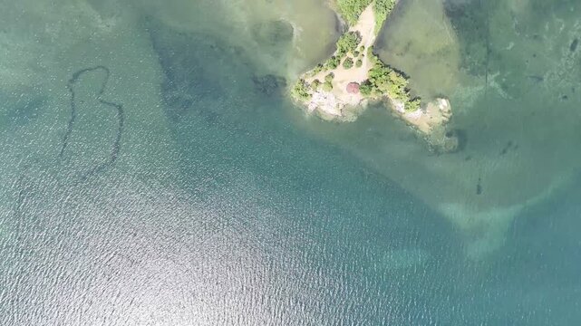 Aerial view of lush islands and blue water in the 1000 Islands region, St. Lawrence River, Canada. g