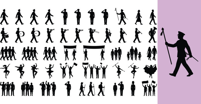 Diverse people collection in various activities and professions. Vector illustration set of human silhouettes for design and infographics.