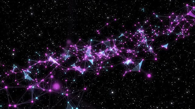Futuristic Network Connection Abstract Purple Blue Data Flow, Glowing Technology in Cosmic Space, Evoking Wonder and Mystery, Universal Exploration, SEO URL Friendly